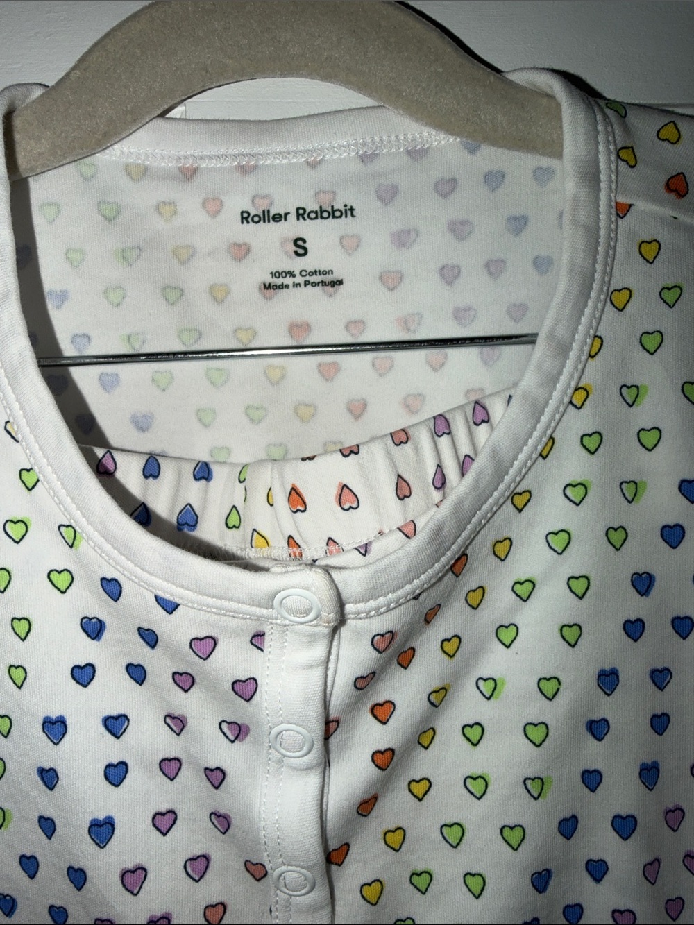 Roller Rabit White Pajama Set with Rainbow Heart Print Small - Picture 2 of 3